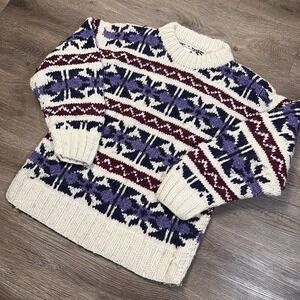 Vintage Del Mundo Size Large Ecuador Wool Fair Isle Design Sweater Nordic Aztec